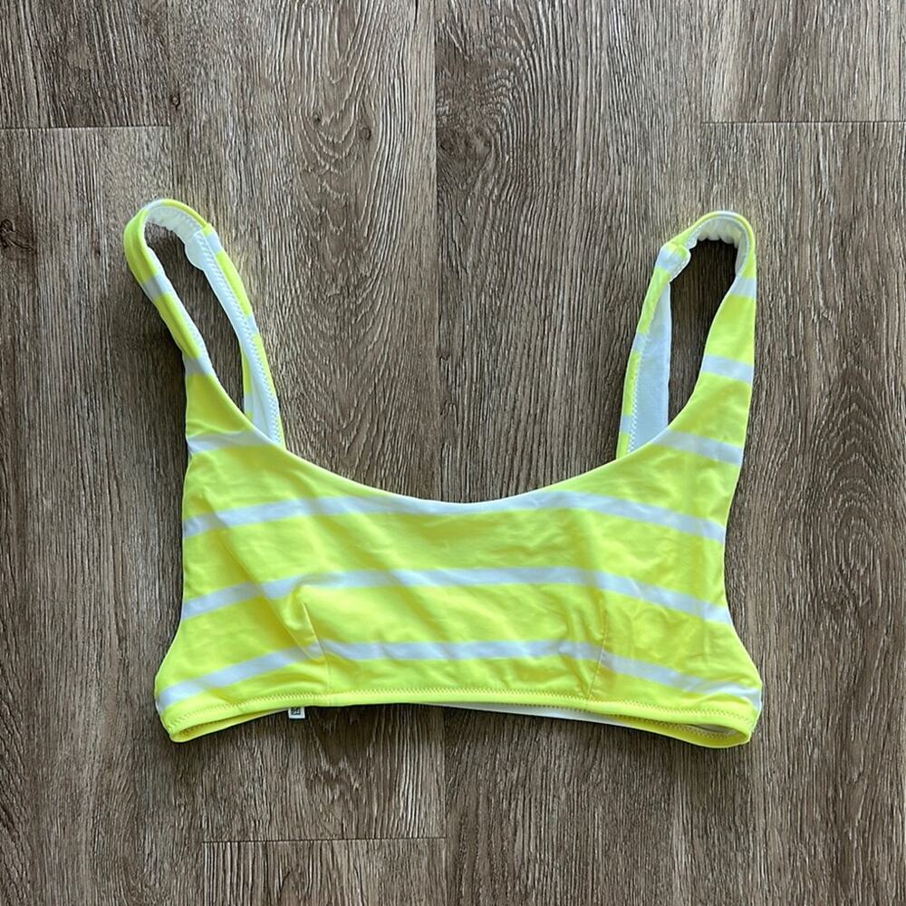 Aerie Scoop Bikini Top Yellow and White Striped Size Large